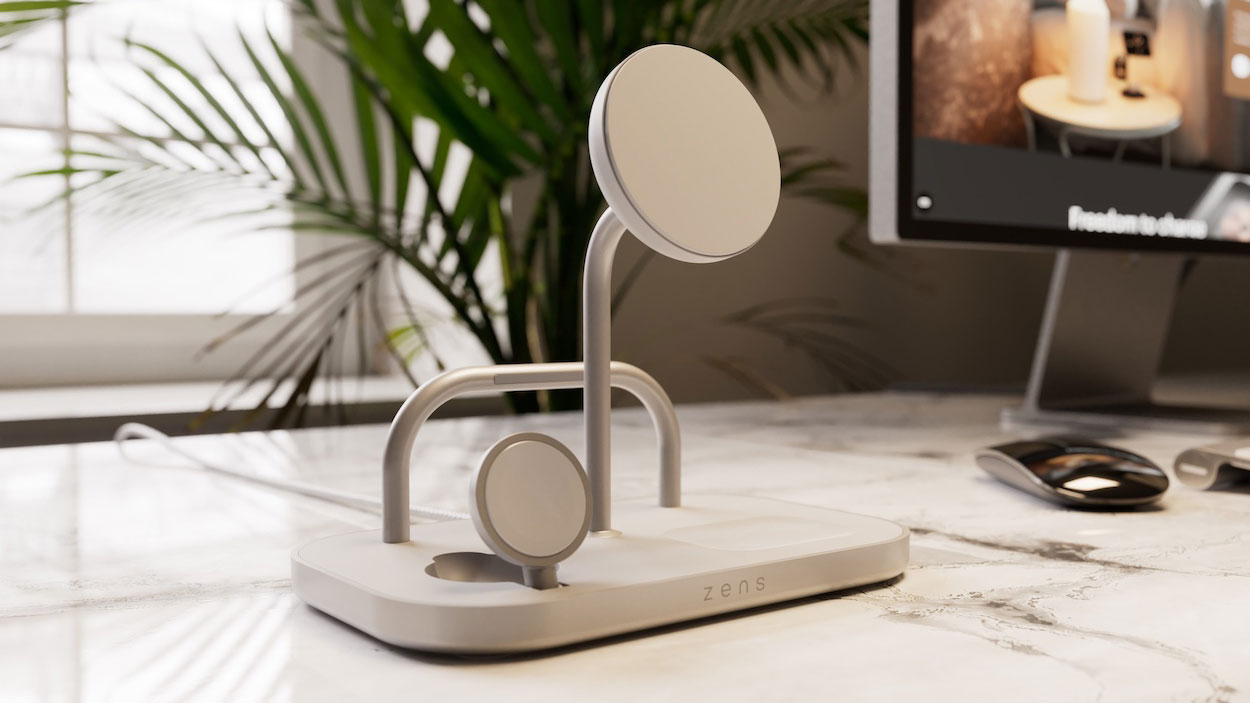Zdjęcie ładowarki Zens 4in1 Wireless Charger Qi2 60W Magsafe na stanowisku pracy