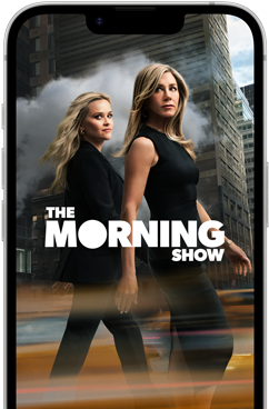 Widoczny od przodu ekran iPhone’a 17e prezentujący serial „The Morning Show” z Apple TV+
